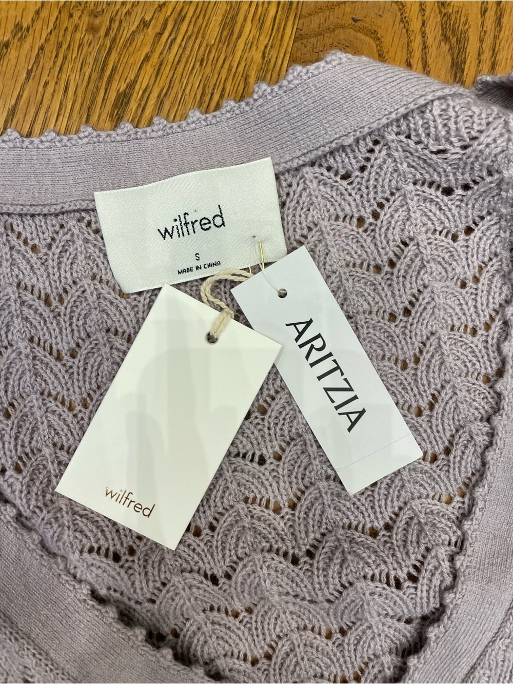 Wilfred Lavender Openwork Knit Button Cardigan - Picture 3 of 4